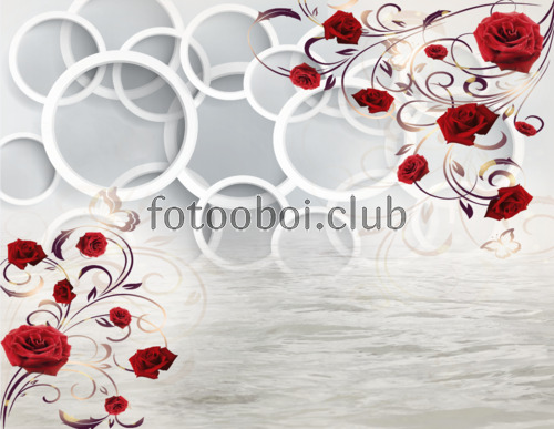 цветок, цветы, розы, узоры, вода, бабочки, кольца, 3д, 3d